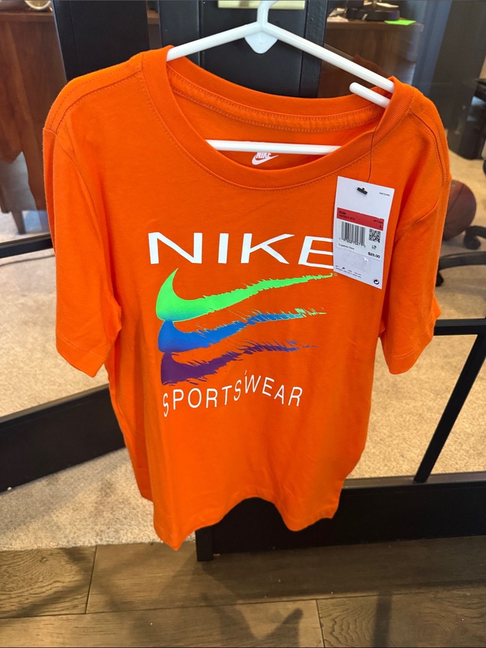 Nike Orange Tee with Neon Multicolor Swoosh